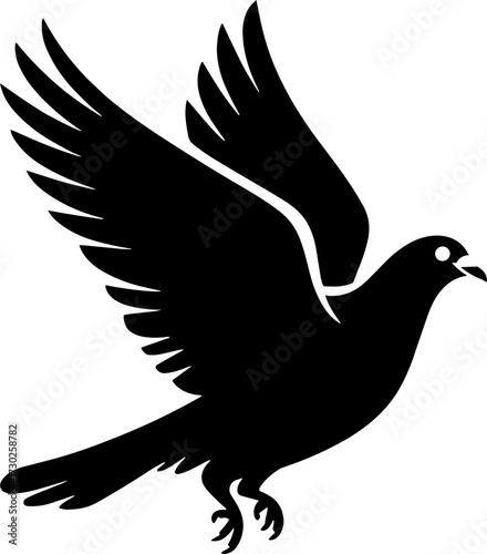 Black Flying Dove Vector Illustration for Tattoo and Art Designs
