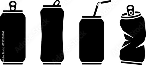 Silhouette of Aluminum Drink Cans Different Shapes and Openings for Design and Packaging Concept