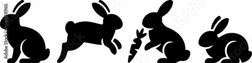 Playful Rabbit Silhouettes Ideal for Tattoo Design and Crafts
