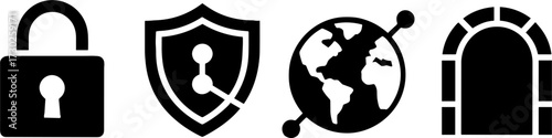 Security Symbols Set Featuring Lock Shield Globe and Door
