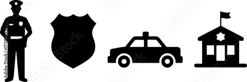 Police Officer Badge Patrol Car and Stations for Law Enforcement and Security Design