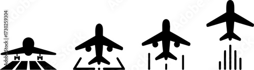 Airplane Takeoff and Landing Set Vector Illustration for Travel and Aviation Design