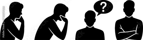 Silhouette of Thinking Person Questioning and Confident Posture Vector Design for Communication Concepts