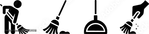 Cleaning Tools Set Featuring Broom Dustpan and Sweeping Actions