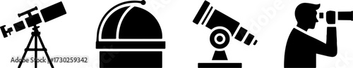 Astronomy Telescope Observatory Dome Earth Space Viewing Equipment and Person Looking Through Binoculars