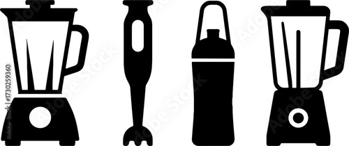 Kitchen Blender Hand Mixer and Water Bottle Silhouettes for Cooking and Fitness Designs
