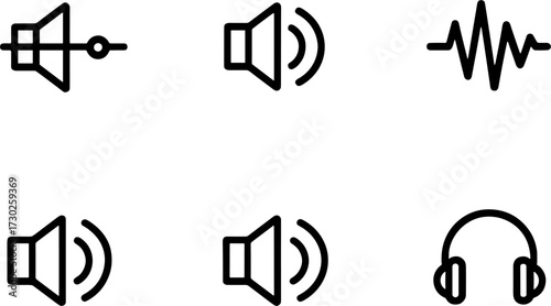Sound Set Featuring Volume Symbols Headphones and Waveform
