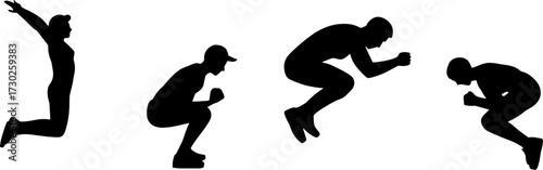Silhouette Sequence of People Squatting and Jumping Fitness Exercise Pose for Workout Design