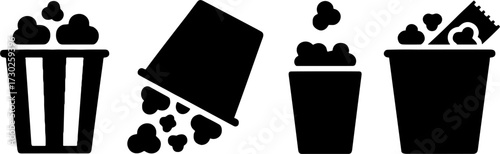 Movie Theater Popcorn Buckets Illustrations with Butter and Ticket Ideal for Snack and Cinema Designs