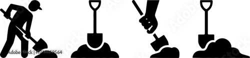 Construction Worker Digging Using Shovel Set for Design