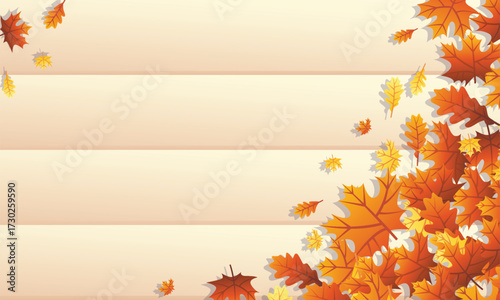 Flat autumn background with falling leaves decoration