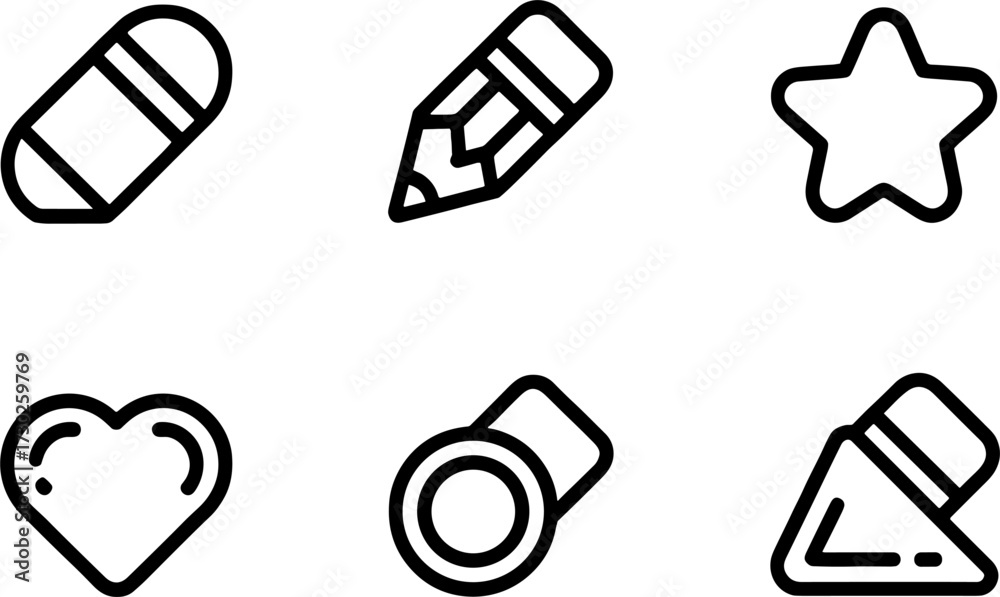 Fototapeta premium Creative School Suppliess Pencil Eraser Star Heart and More