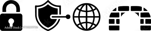 Securitys Lock Shield Network Firewall Vector Illustration for Web Design and Cybersecurity Use