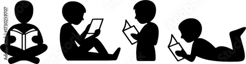 Children Reading Silhouettes Engaging in Literacy Activities