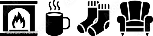 Cozy Winter Essentials Fireplace Hot Drink Snug Socks Armchair
