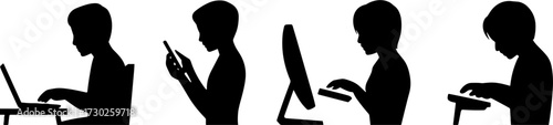 Silhouette of People Using Devices Laptops Tablets and Phones