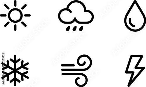 Weathers Set Featuring Sun Cloud Rain Drop Snow Wind Lightning