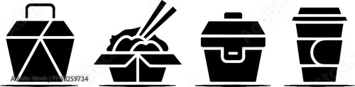 Takeout Food Carton Sushi Bowl and Coffee Cup Vectors