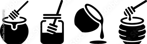 Honey Jar and Honey Dipper Vectors with Pouring Honey Illustration for Food and Beverage Design
