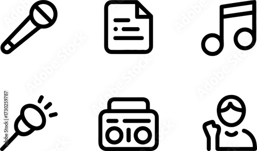 Musics Set Featuring Microphone Notes Audio and DJ Elements