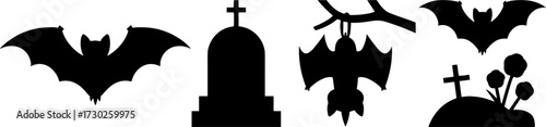 Halloween Bats and Tombstones Silhouettes for Spooky Designs