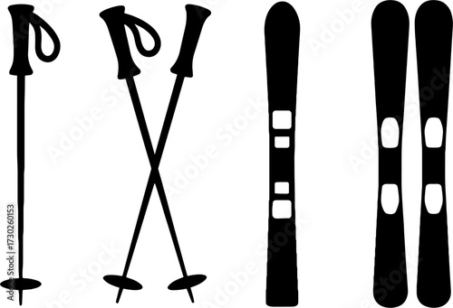 Ski Poles and Snowboards Vector Illustration for Winter Sports
