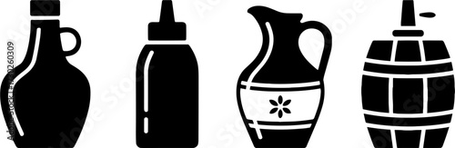 Traditional Vintage Bottle Jar Pitcher and Barrel Silhouettes Vector Illustration for Label Design