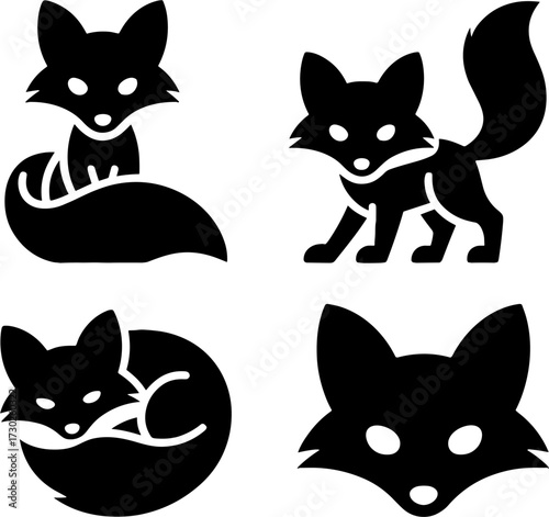 Cute Fox Silhouettes in Various Poses for Animal Design and Wildlife Illustration Projects