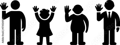 Diverse Group of Silhouetted Characters Waving in Different Styles