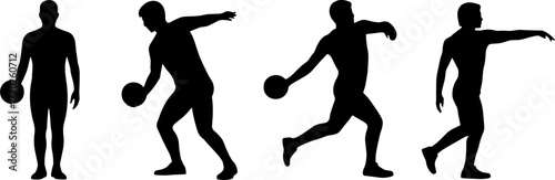 Silhouette sequence of male athlete throwing a ball showcasing motion for sports design and exercise illustration