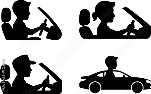 Diverse Silhouettes of Drivers in Different Cars for Design Use