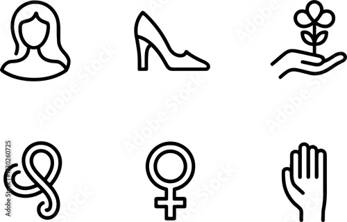 Woman Face High Heel Shoe Flower Hand Ribbon Female Symbol Raised Palm Lines for Feminine Concepts