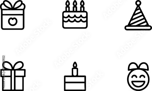 Birthday Celebration Elements Including Gifts Cake Candles Party Hats