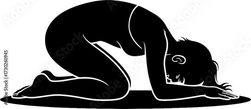 Silhouette of a Woman in a Yoga Child Pose for Wellness and Relaxation
