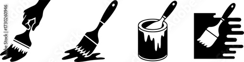 Paint Brush and Paint Can Blacks Handheld Brush Painting Wall Surface Design Elements