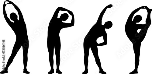 Dynamic Silhouette of Four Different Stretching Poses for Fitness