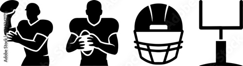 American Football Player Silhouettes Helmet and Goalpost Set for Sports Design and Tattoos