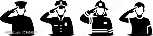 Saluting Heroes Vector Art Featuring Police Firefighters and Citizens