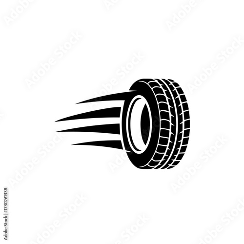Tire with Motion Lines Speed and Automotive Symbol for Transport and Service related concepts