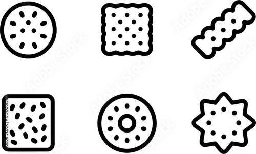 Black Outline Various Cookie Shapes Vector Illustration for Baking Recipe Design and Coloring Book Use