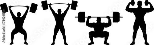 Strongman Weightlifting Silhouettes Lifting Heavy Barbells and Showing Muscular Pose for Workout Design