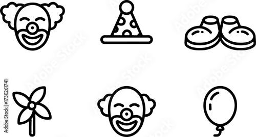 Playful Clowns with Happy Faces Party Hat Balloon and Windmill