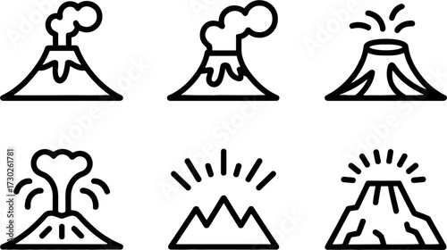 Volcano Set Outline Style for Educational and Creative Use