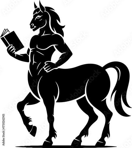 Centaur Mythical Creature with Human Upper Body Reading Book Fantasy Illustration for Tattoo Design