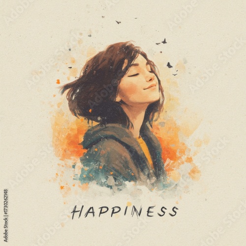 Illustration of happy emotions, joyful facial expression artwork, positive mood concept, cheerful character drawing, psychology and mental health theme, emotional wellbeing design