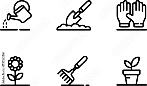 Gardening Tools and Flowers Outlines for Plant Enthusiasts