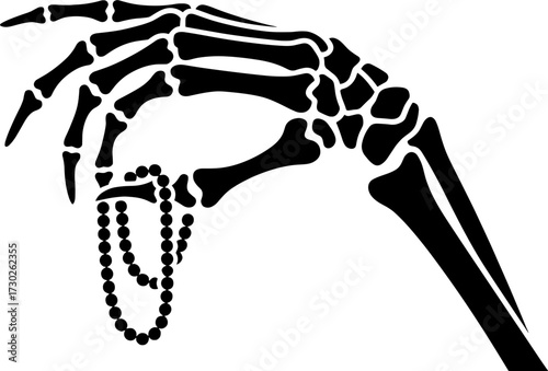 Skeleton Hand Holding Beaded Necklace Design for Tattoos and Art
