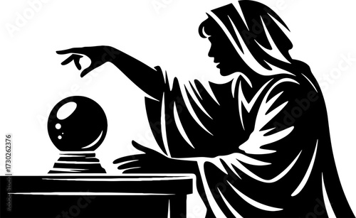 Mystical Fortune Teller with Crystal Ball Silhouette Artwork