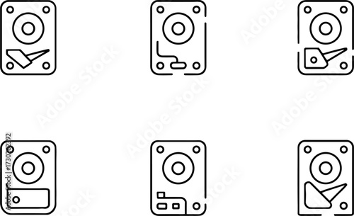 Hard Drive Set with Different Read Write Arm Positions Technology Storage Device Vector Illustration for Web and App Design