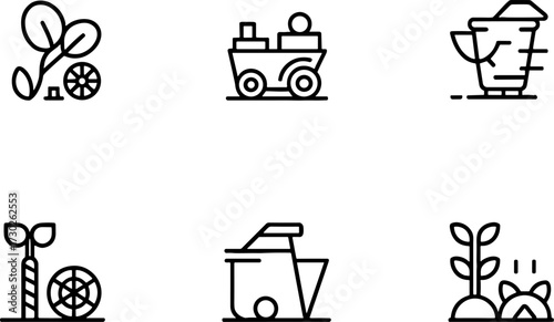 Line Art Gardening Tools and Plant Growths for Gardening Tips and Agriculture Design